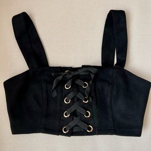 Black Suede Lace Up Crop Top Size S